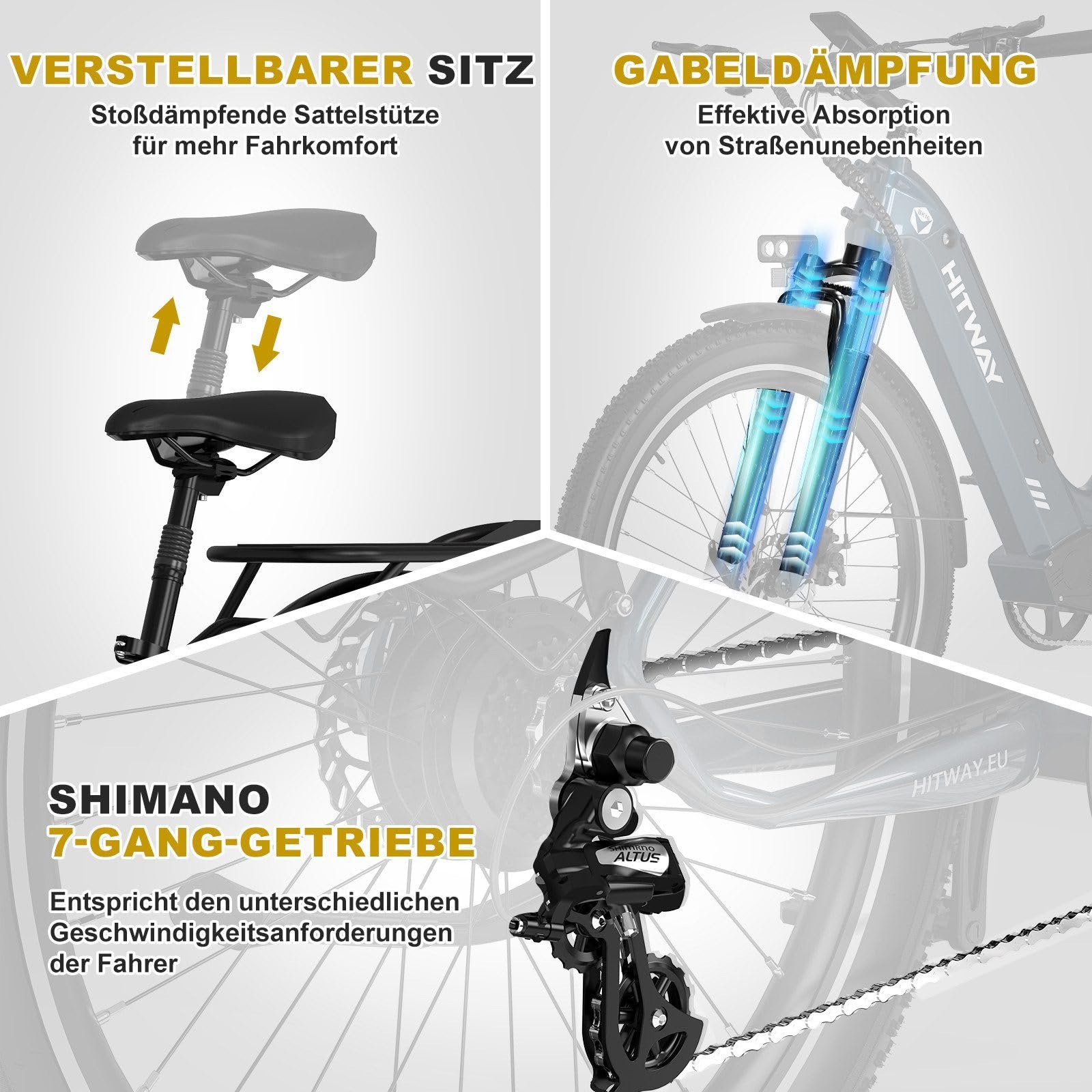 HITWAY City Bicicletta elettrica, 250W City Cruiser E bike, batteria rimovibile 48V 18Ah Portata massima 55-80KM, 7 velocità, bici elettrica per pendolari per adulti