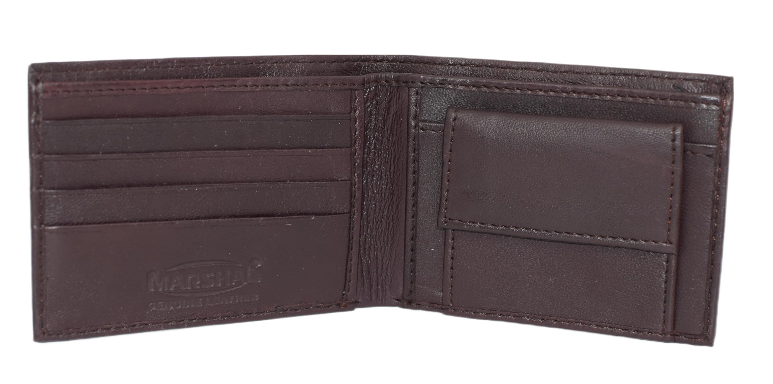 MARSHAL Kids Slim Genuien Leather Coin Pouch Bifold Compact Wallet (Burgundy)