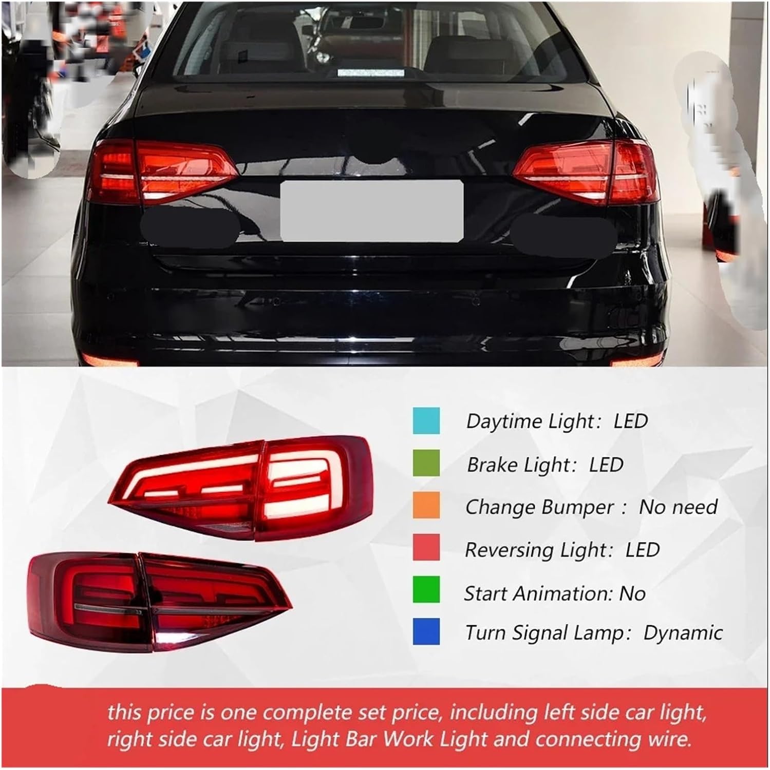 Plug And Play Car Rear Light Assembly Compatible With VW 2015-2018 Jetta Mk6 Sagitar Auto Turn Signal Brake Reverse Fog Tail Lamp Accessory