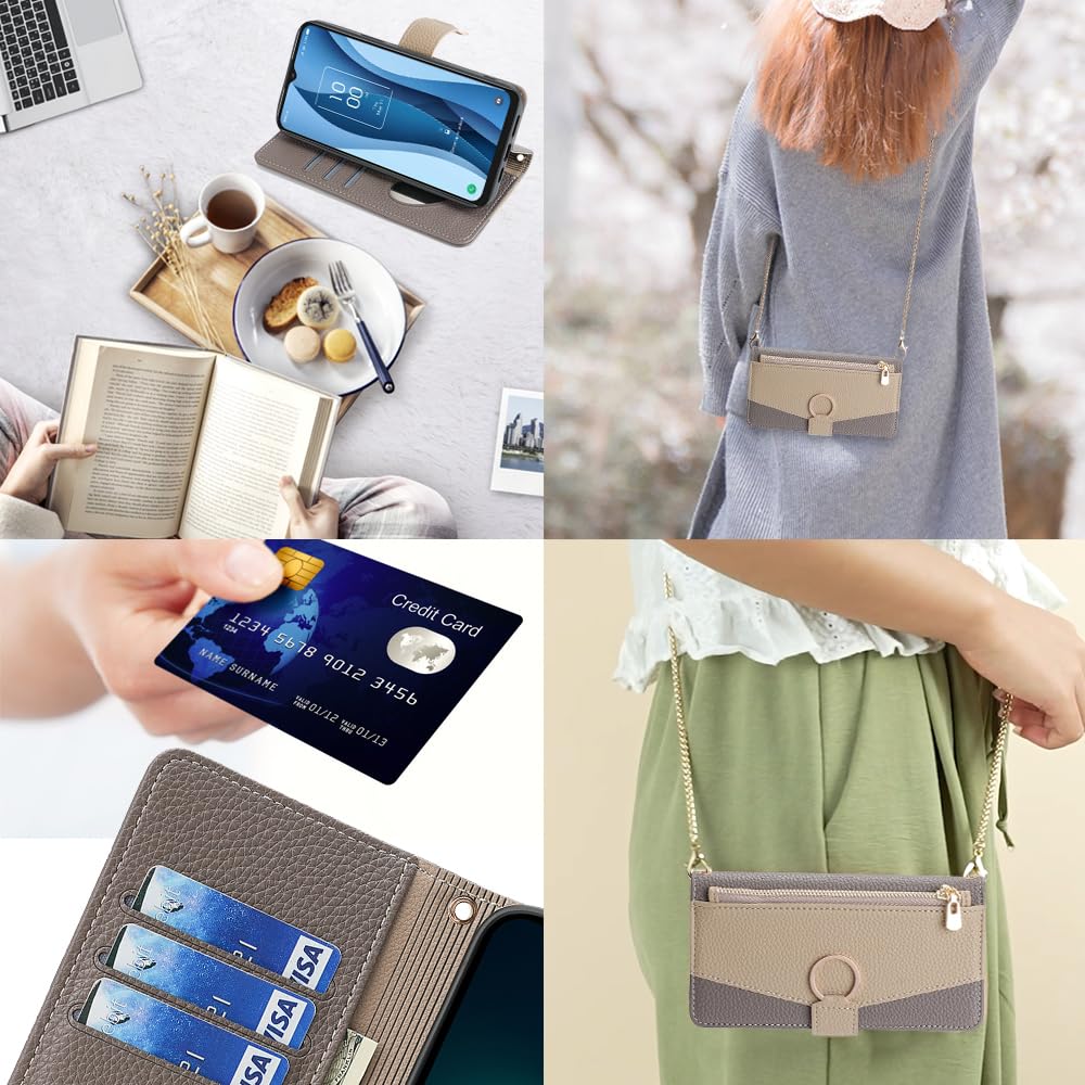 CasurvivePro Wallet Case Compatible for Xiaomi Redmi Note 12 4G with Crossbody Strap, Magnetic Handbag Zipper Pocket Cases PU Leather Flip Shockproof Cover with Kickstand Redmi Note 12 4G Gray - Image 4