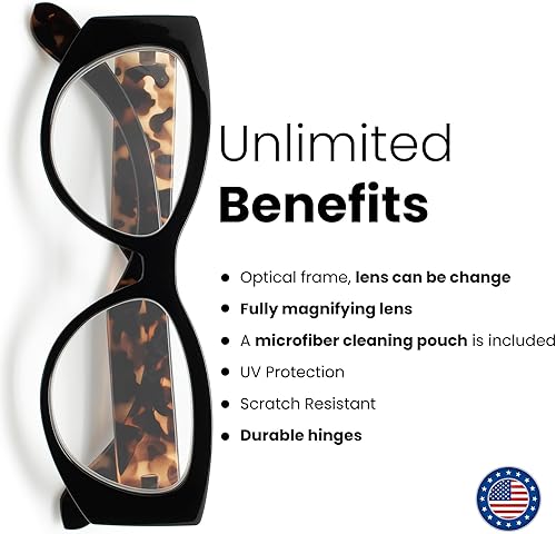 Miniatura 6 de Black Vogue - Lentes de lectura de gran tamaño para mujer, para lucir elegante con alta visión, cómodos para todas las formas de cara, lentes de