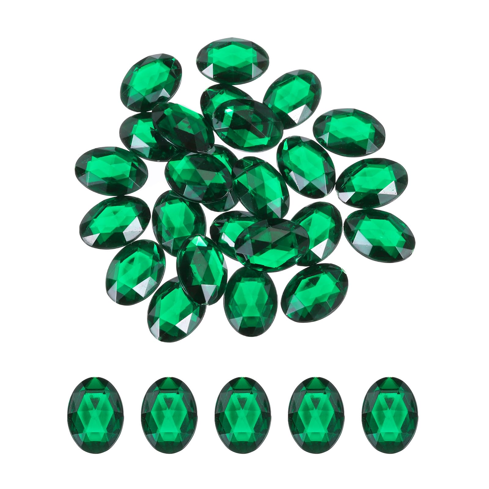 QUARKZMAN 25 Piezas Gemas Ovaladas de Acrílico 18x25 mm con Parte Trasera Plana Piedras de Imitación para Manualidades Bisutería Pintura Facial Decoración de Bodas En Color Verde