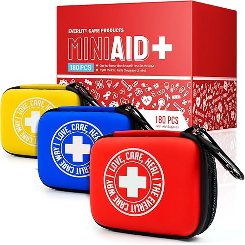 Kits de mini-auxilios  Estuche portátil, ligero y resistente al agua con mosquetones para viajes, 180 piezas de primeros auxilios para escuela,