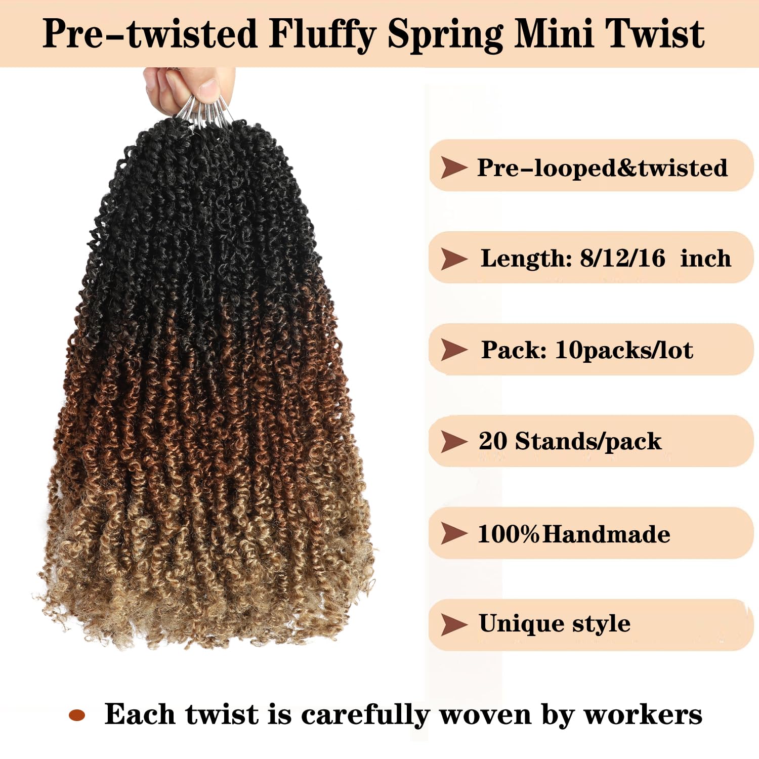 10 Packs Yanky Twist Crochet Hair 16 Inch Pre-twisted Natural Black Kinky Mini Spring Small Curly Senegalese Twist Braids Yankee (OT30/27(3 Tones Ombre Brown) - Image 2