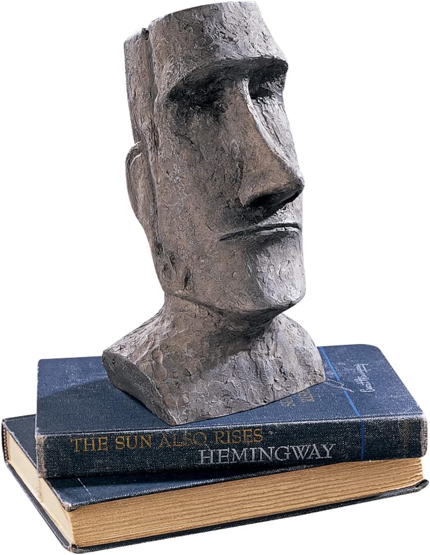 Design Toscano Easter Island Ahu Akivi Moai Monolith Garden Statue, Desktop, 9 Inch, Cast Stone Resin, Grey Stone