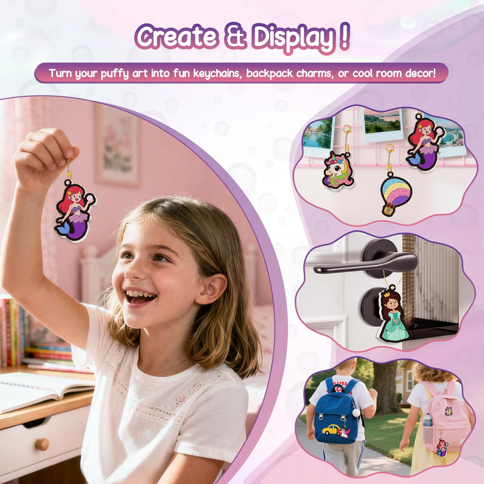 ZHFEIIRU 3D Art Kit, Aqua Puffs Princesses, Mess-Free Painting Craft for Girls & Boys, DIY Color Inflate Activity - Image 3