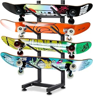 BiJun Skateboard Racks Floor Stand, 4-Layer Skateboard Holder,Snowboard Storage Rack, Skateboard Organizer Floor Stand for Deck, Longboard, Snowboard, Standard Skateboards, Mini Cruiser Skateboard