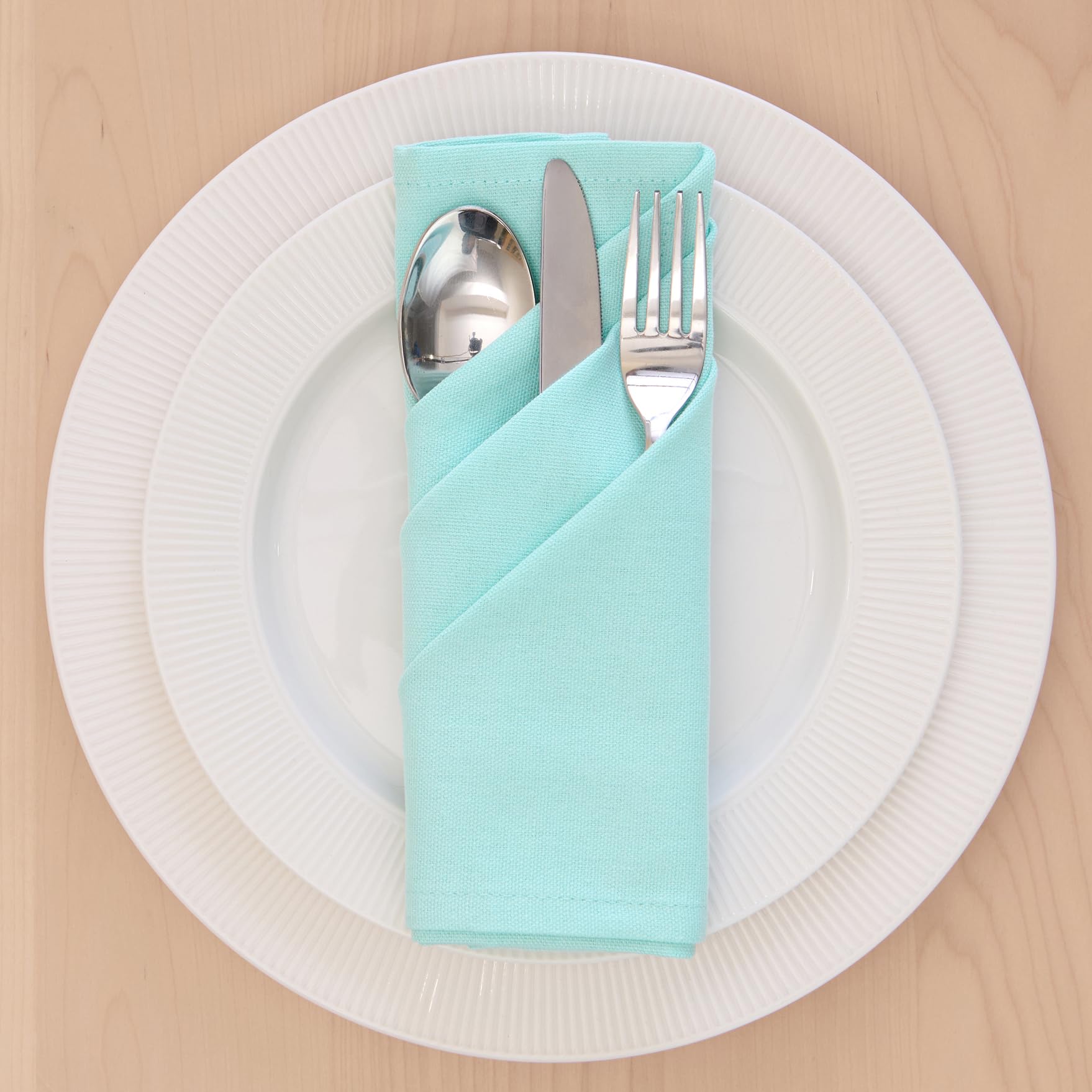 Encasa XO Cotton Napkins for Dining Table | Set of 6, Size 43x43 cm | Machine Washable Reusable Table Napkin, Soft & Absorbent, Elegant Table Decor for Kitchen, Hotels, Party - Egg Blue 2