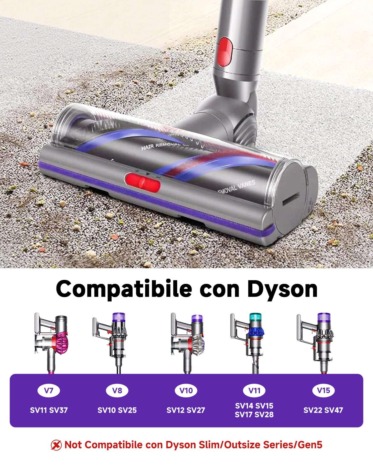 Yivy Spazzola High Torque per Dyson V11 Aspirapolvere, Spazzola Motorizzata Compatibile con V11 V15 V10 V8 V7, Ideale per Tappeti e Pavimenti Duri,Flusso d'aria Regolabile