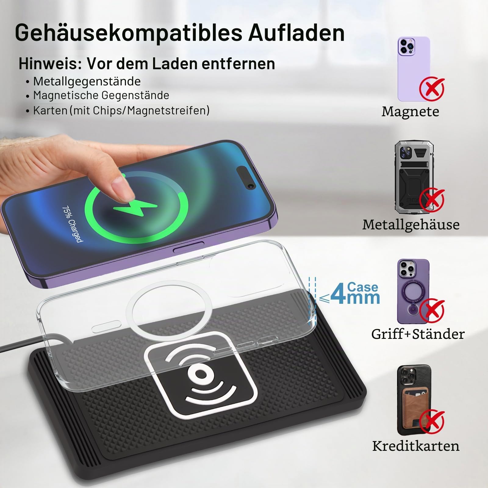 15W Inductive Car Charging Station with 40W Cars Charger Non-Slip Wireless Car Charging Pad Universal Carr Charger für iPhone 17 16 15 14 13 12 SamsungS23 S22 Headphones and Devices (1m Cable)