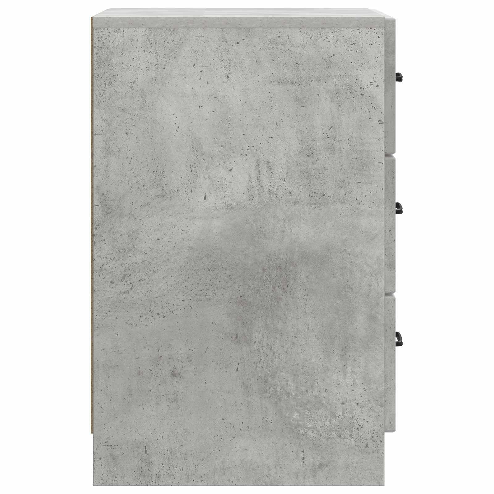 Générique Vintage szafka nocna z szufladą szary beton 43 x 41 x 63,5 cm, designerski drewniany stolik nocny z czarnymi uchwytami barowymi, przestronny schowek do nowoczesnej sypialni