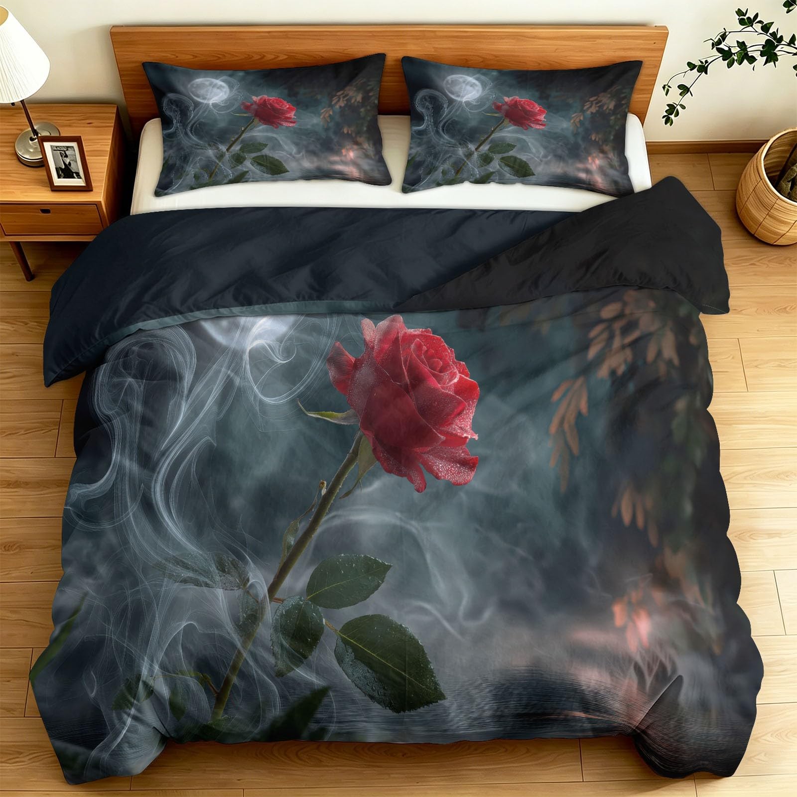 Rauch Blume Rose - pościel z motywem kropli wody, ciemnoszara, romantyczna estetyka, miękka pościel z mikrofibry, 180 x 200 cm z 2 poszewkami na poduszkę 80 x 80 cm, dla dzieci, dziewcząt, chłopców