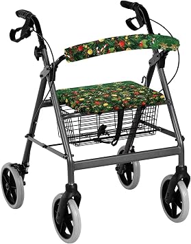 Christmas Tree Rollator Walker Seat & Backrest Covers Set - Washable, Dust Proof, Universal Fit for Seniors, Soft & Comfortable Walker Accessories