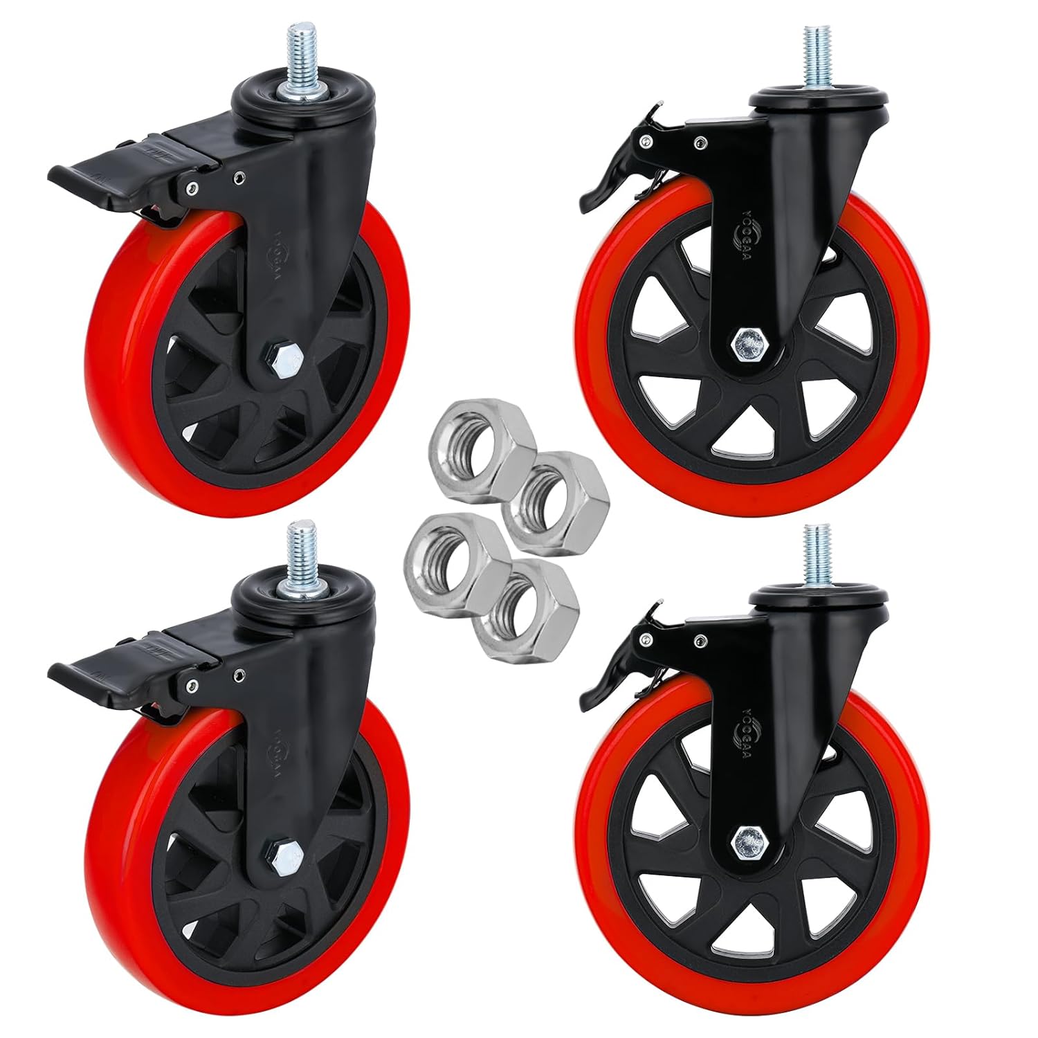 Heavy Duty inch Stem Caster Wheels 1/2''-13x1'' Dual Locking No Noise PVC Threaded Stem Caster Wheels Pack of 4 for Workbench, Dolly, Furniture 2000 lbs
