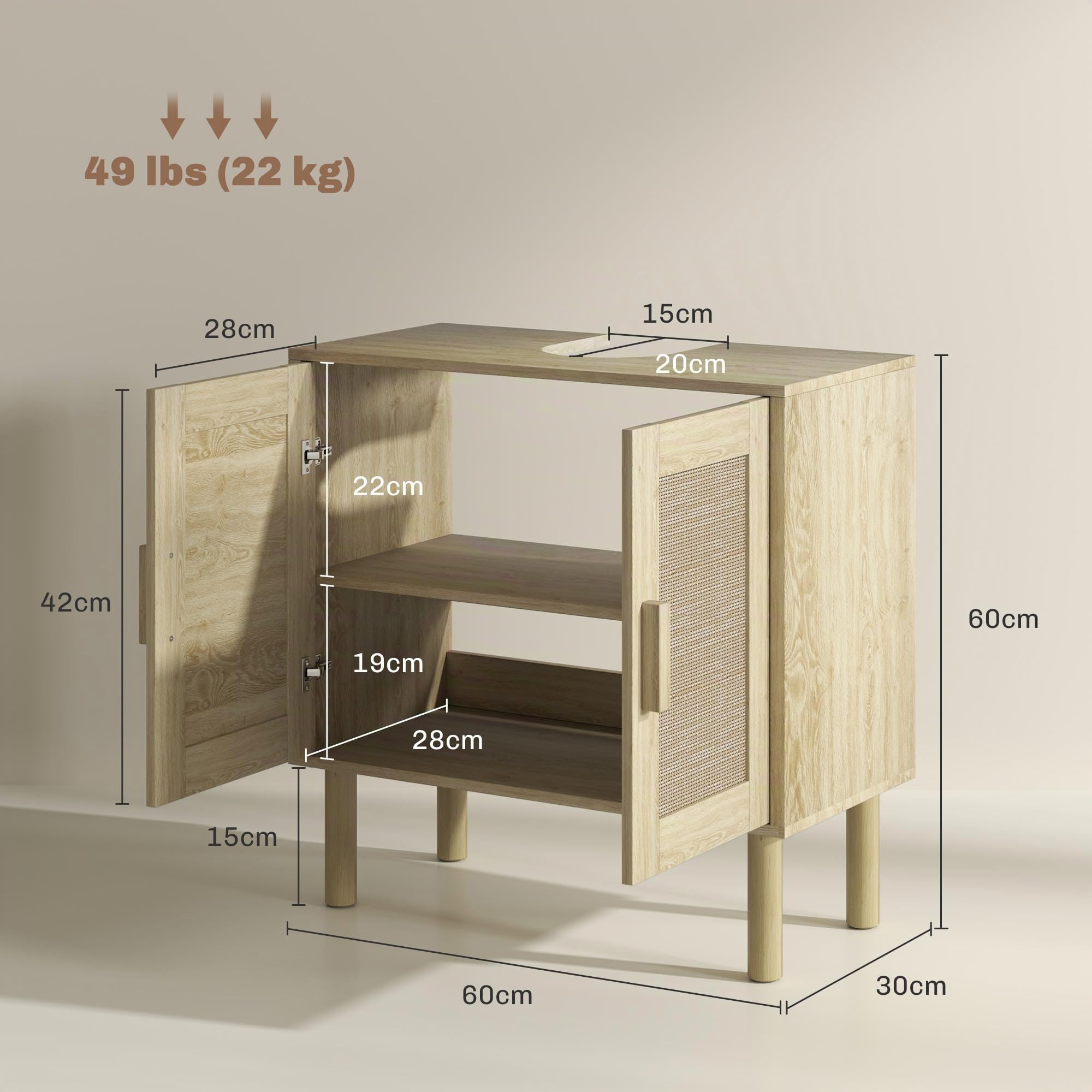HOMCOM Meuble Salle de Bain sous lavabo Bohème Bois 60 x 30 x 60 cm Chêne