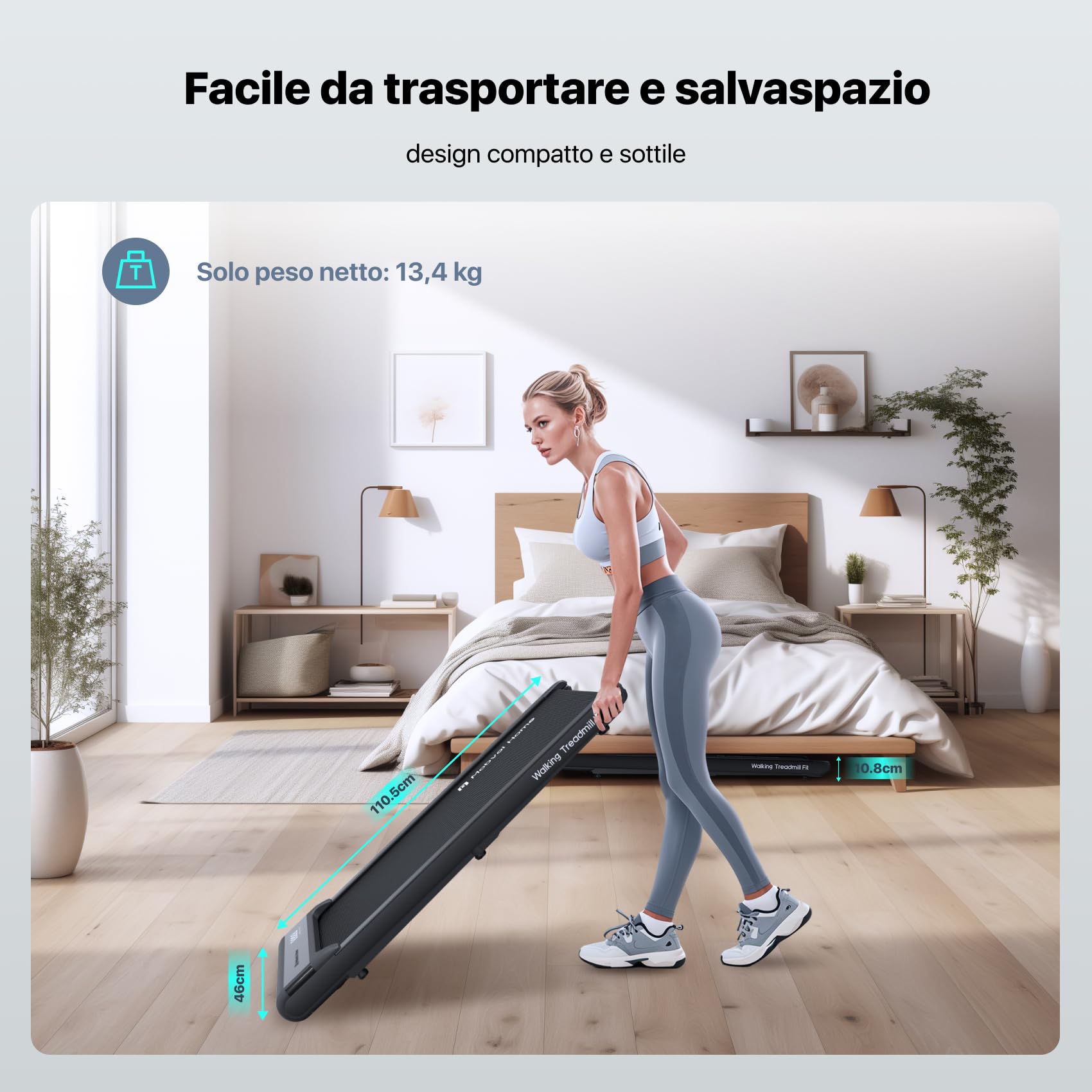 Mobvoi Walking Pad Tapis Roulant Intelligenza AI sotto la scrivania Portatile 2 in 1 per casa e ufficio Camminata Jogging Macchina da corsa, APP TicSports, telecomando Facile da riporre 6 km/h 120 kg