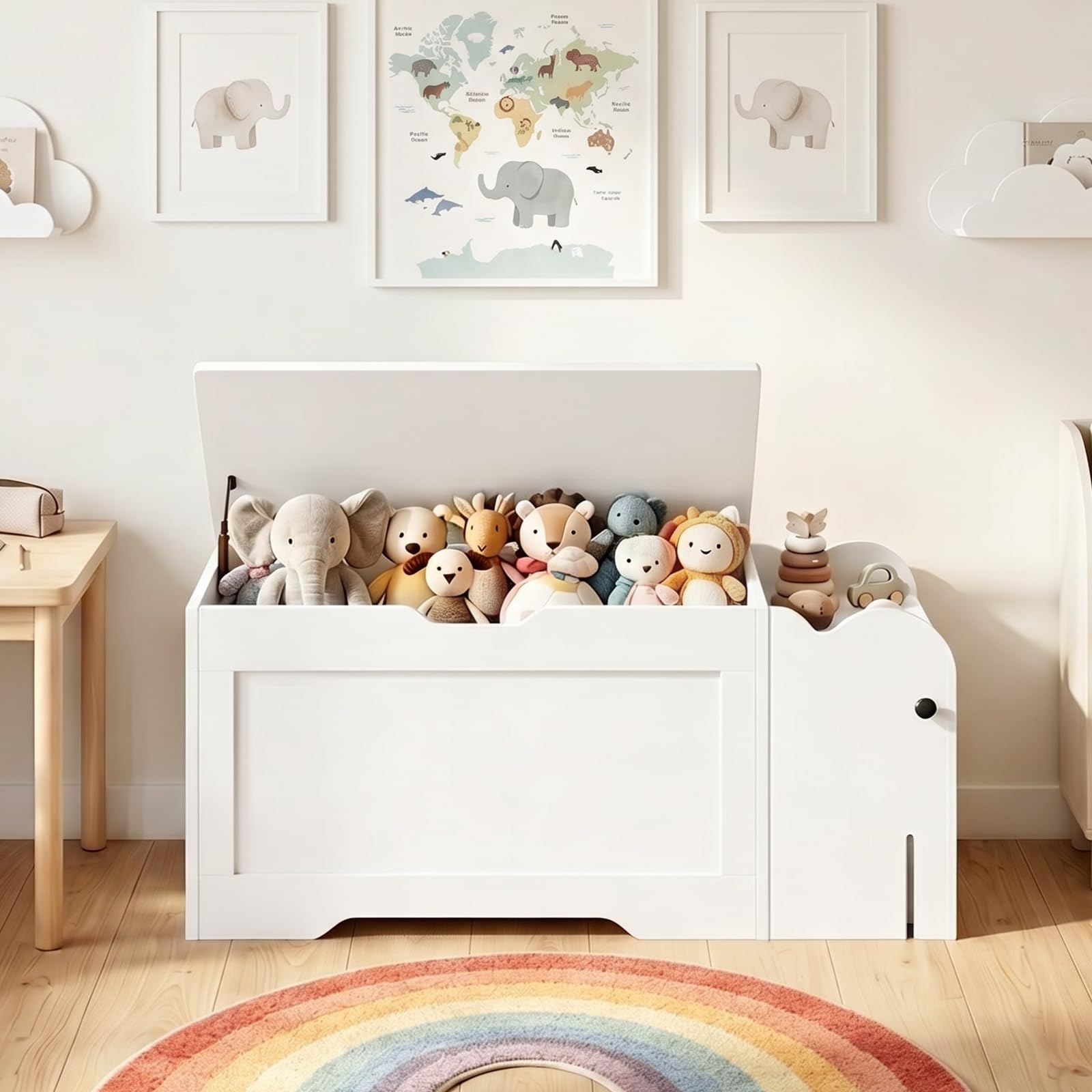 HOOBRO Sitzbank mit Stauraum, Truhe, Spielzeugkiste mit Deckel | Weiße Aufbewahrungsbank mit Soft-Close-Scharnier, Klappdeckel, belastbar bis 100 kg, für Kinderzimmer, Wohnzimmer, Flur