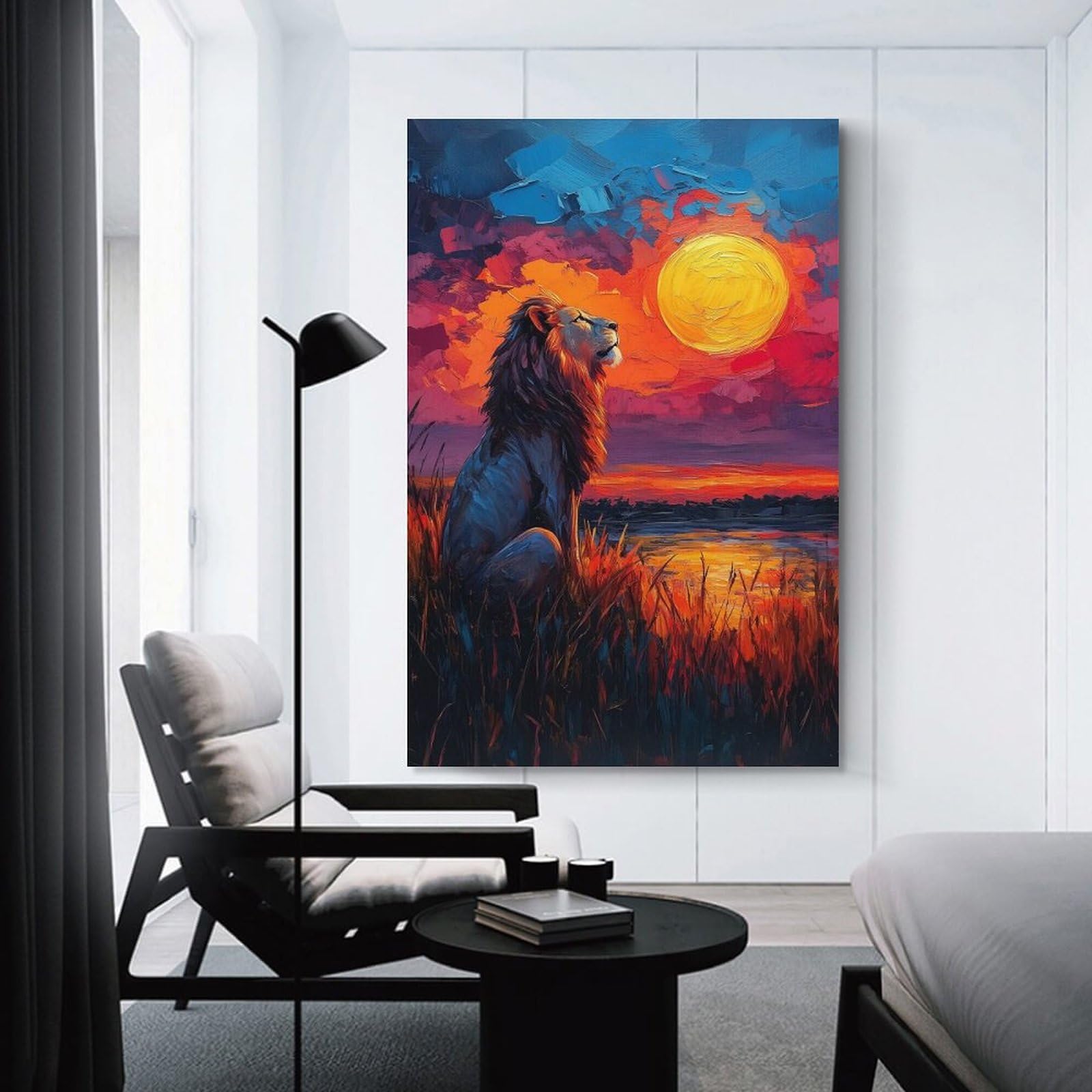 Junmoney Unframe-Style-11-1 Lion Under The Sun Painting Room Decor Wall Art 20X30inch(50X75cm), For Bedroom, Guest Room Or Reading Nook, An Easy Wall Refresh For Bedrooms