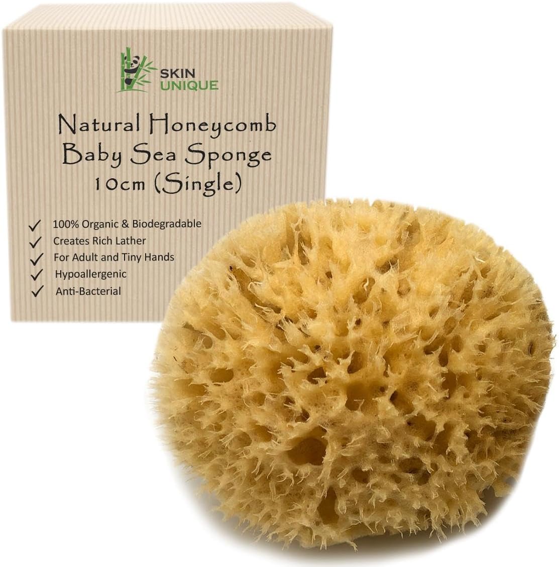 Natural Baby Sponge - Unbleached Mediterranean Sea Honeycomb for Babies and Children - 100% Natural, Organic, Strong, Durable, Hypoallergenic - for Bath and Cleansing