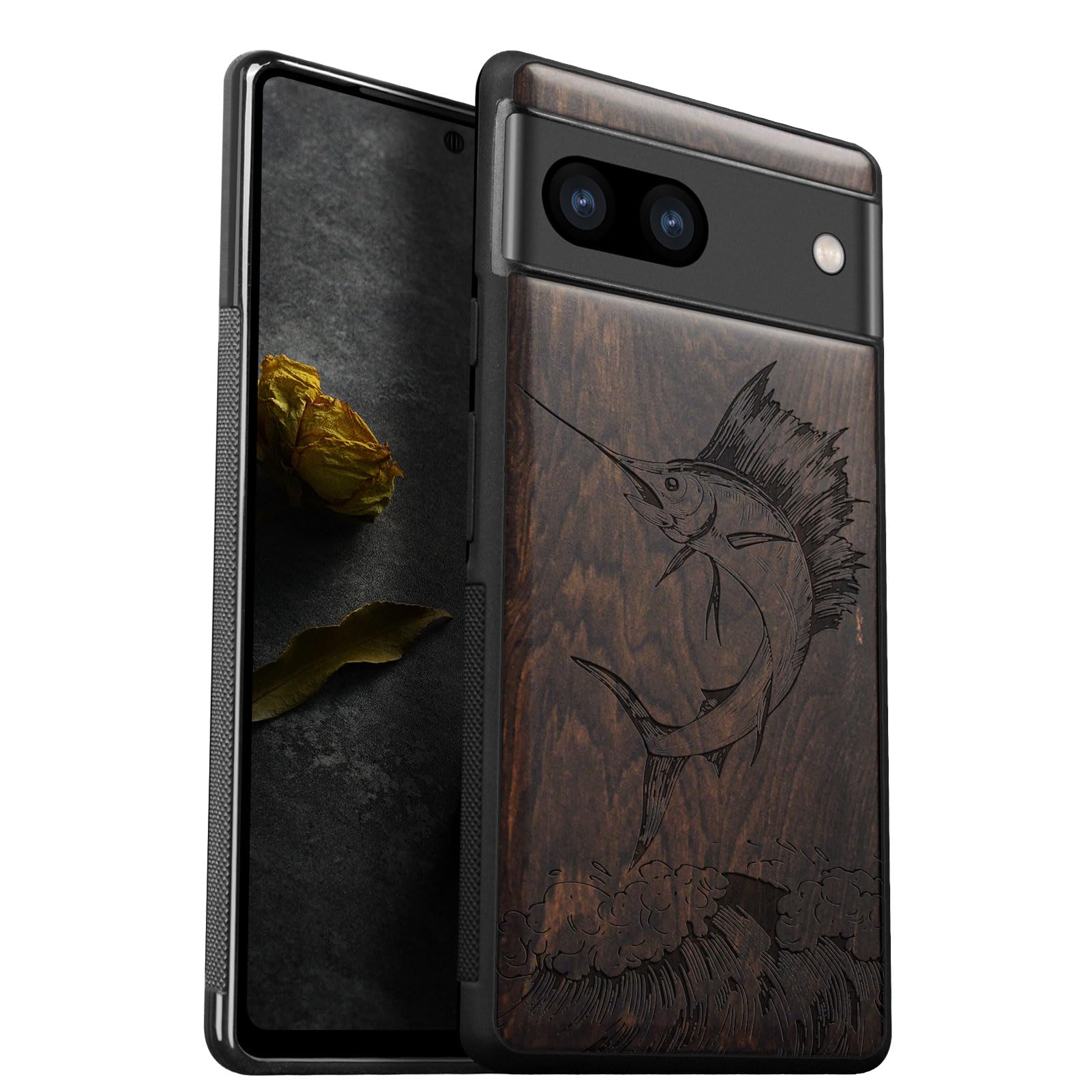 Carveit Custodia In Legno Naturale Per Google Pixel 8 - Disegno Azteco "Sole Nella Stella"