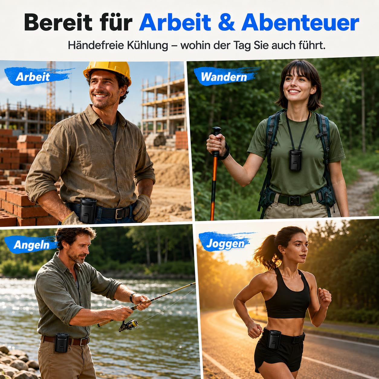 KoveYzao Tragbarer Ventilator, Aufladbarer Clip Ventilator mit 4 Speed & 13000 U/min Starker Luftströmung, Handsfree Halsschal Ventilator, Gürtelventilator für Draußen/Arbeitsplatz