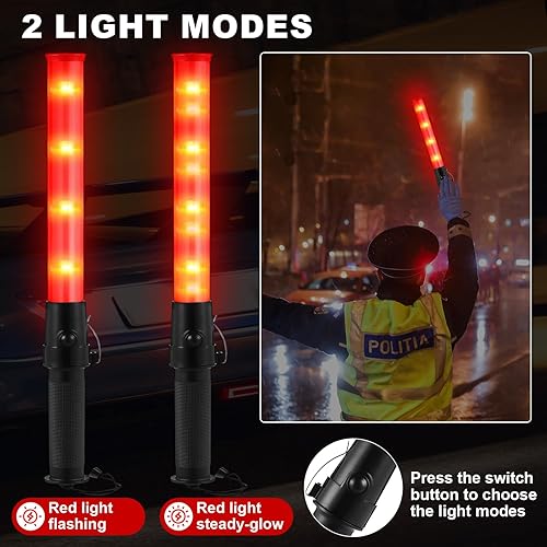 Miniatura 3 de Weewooday Pack de 2 varitas de control de tráfico aéreo de seguridad de 16 pulgadas, varita de señal de tráfico LED con linterna de control de
