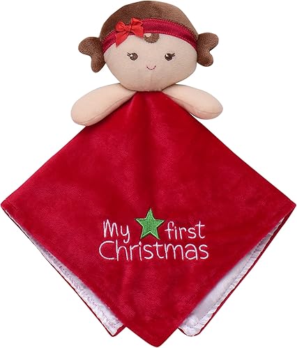 Miniatura 3 de Juego de regalo de 2 piezas de peluche y manta para bebé, mi primer bordado de Navidad (muñeca roja, 30 x 34 pulgadas)