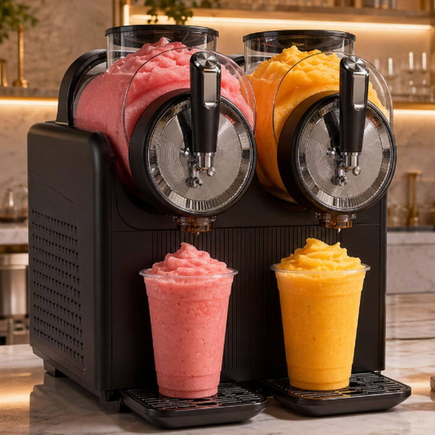 MANYOUYOU 430w Slushie Machine, 2l*2 Slushy Maker with Adjustable Temperature, LED Display, Auto-Clean, 7-in-1 Chilled Drink Maker for Ice Cream, Frappés, Milkshake, Chilled Margaritas Black