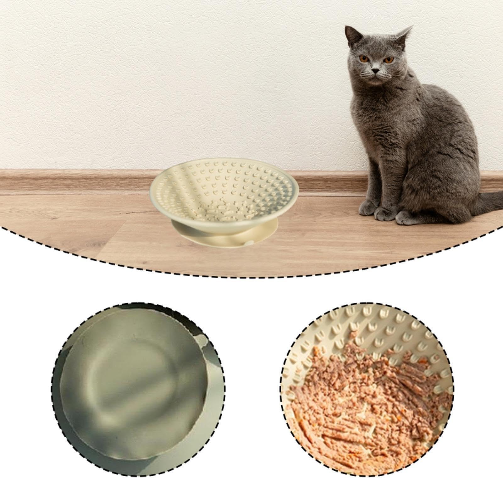 F Fityle Gamelle Chien Gamelle Léchage Chien Gamelle Anti Glouton Gamelle Distributeur Friandises Silicone Antidérapant Favorise Alimentation Lente Base Arrond, Beige