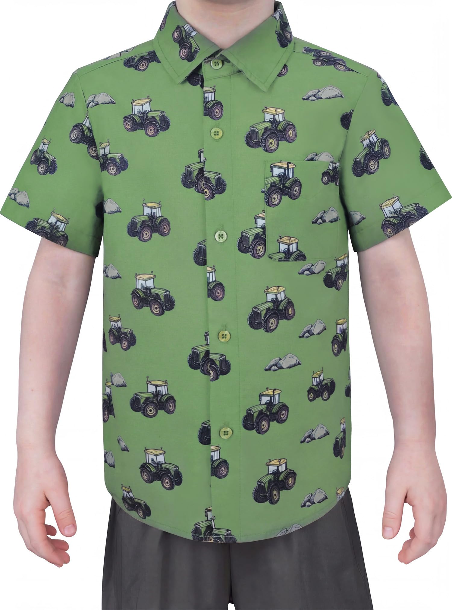 Boys Hawaiian Button Down Shirt, Pure Combed Cotton Short Sleeve Size 3-15Y