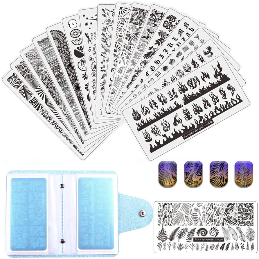 FingerAngel 21Pcs Nail Stamp Plate Set 16Pcs Mix Design Stamping nail