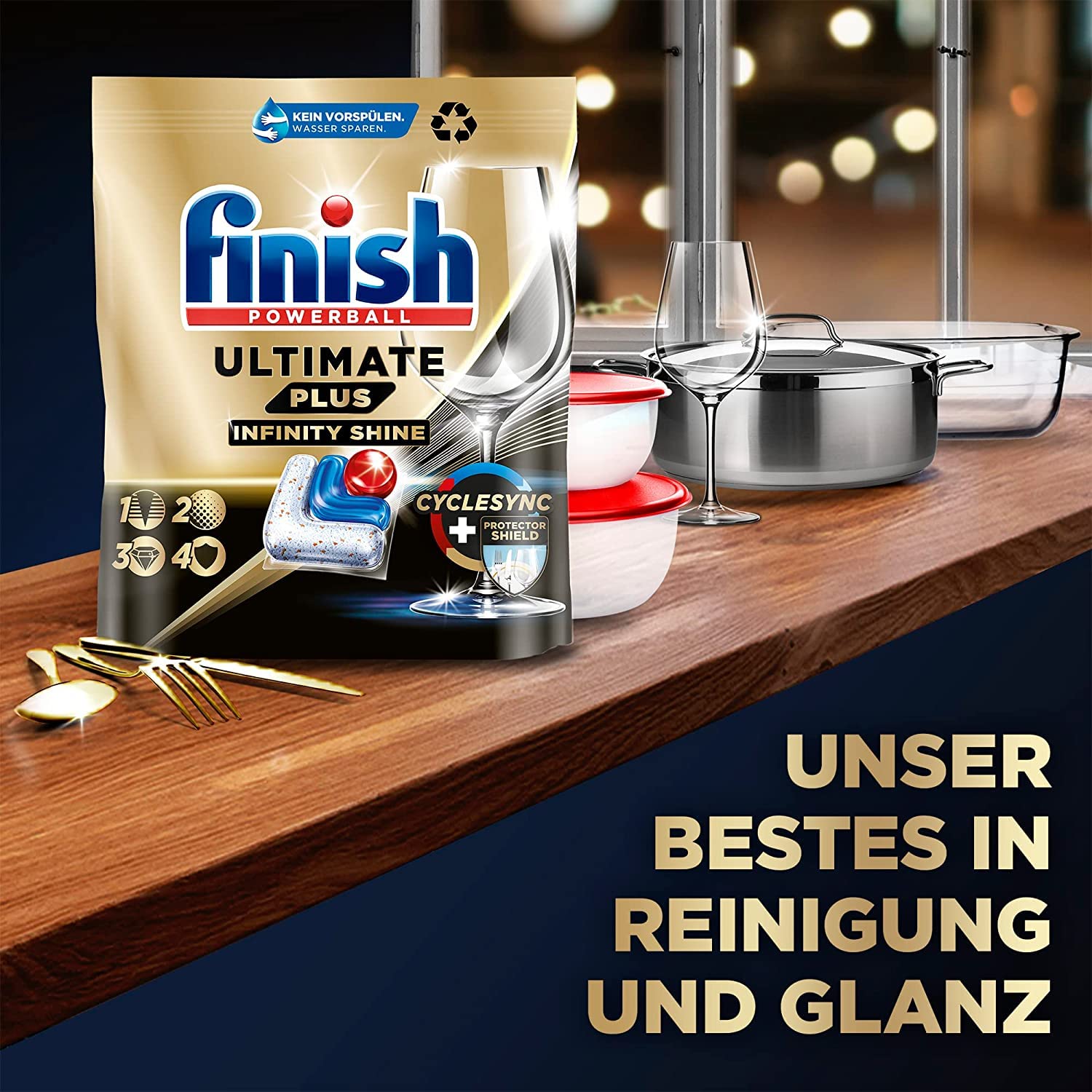 Finish Ultimate Plus Infinity Shine Spülmaschinentabs – Geschirrspültabs für intensive Reinigung, Fettlösekraft und Glanz mit Schutzschild – 146 Stück (2x73 Stück)