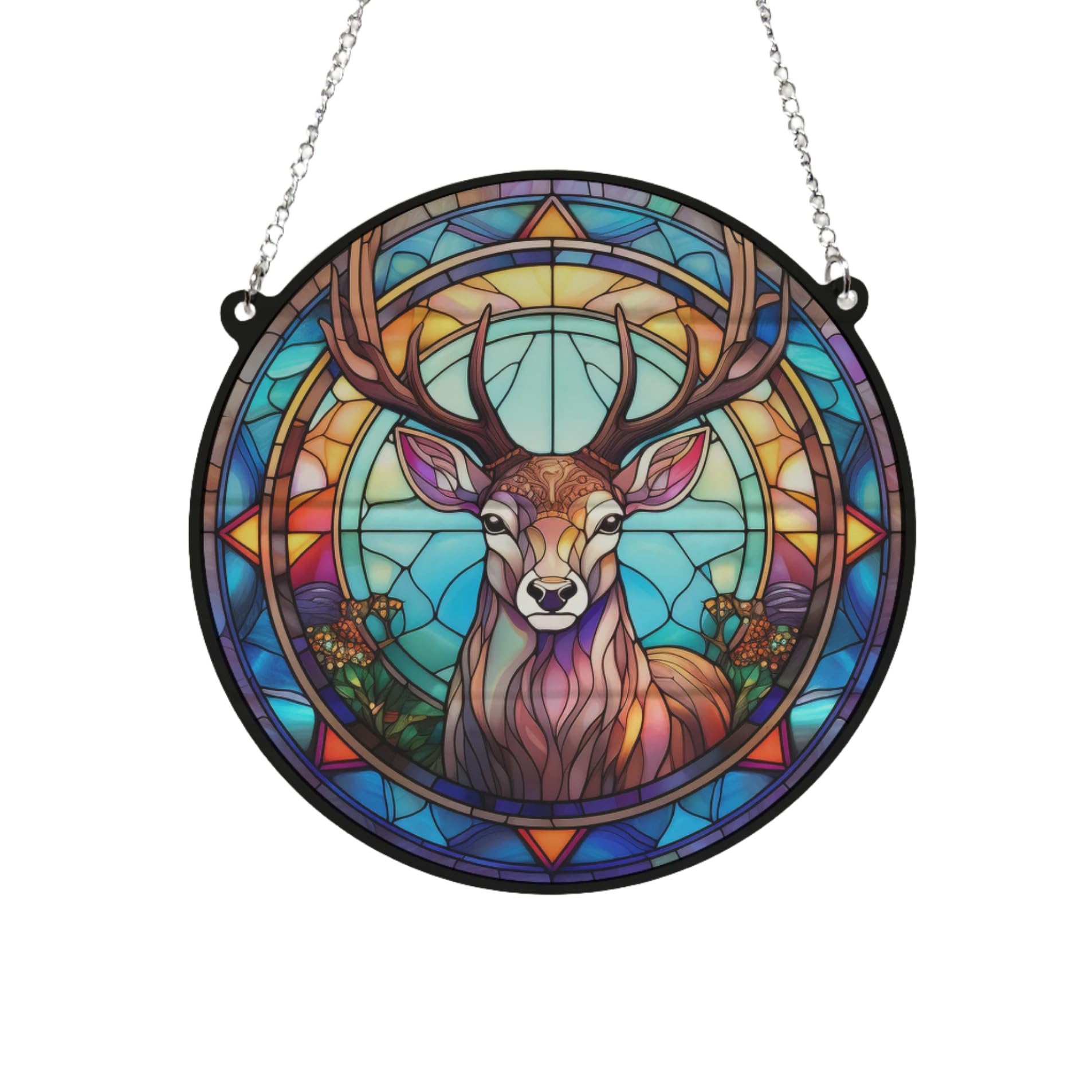 Image Industry Stag Stained Glass Effect Suncatcher - Garden Gift - Animal Lovers - Stag Lovers - Stag Gifts (19cm)