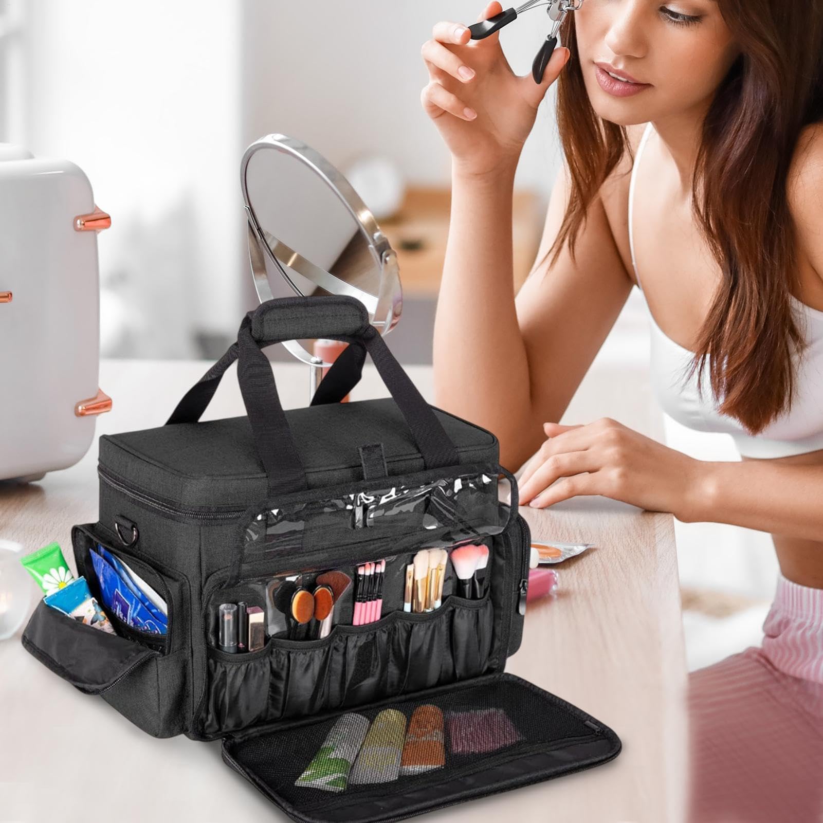 Grand Sac Maquillage Design Portable Multifonctionnel Tendance | Trousse de toilette chic et élégante pour le Parfait pour la maison, le et les s