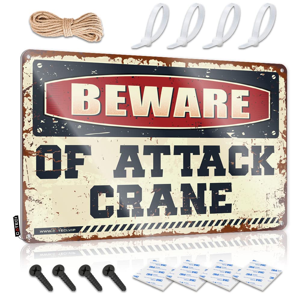 STWNVOITV Beer Signs Metal Vintage Beware Of Attack Crane Tin Sign Beer Tin Signs Vintage Sets Decor For Man Cave(20X30CM)