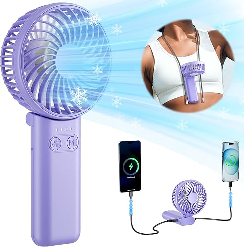 HandFan Ventilador de mano mejorado, ventilador de mano de flujo de aire fuerte de 5 velocidades máximo 27 horas de trabajo, ventilador personal de