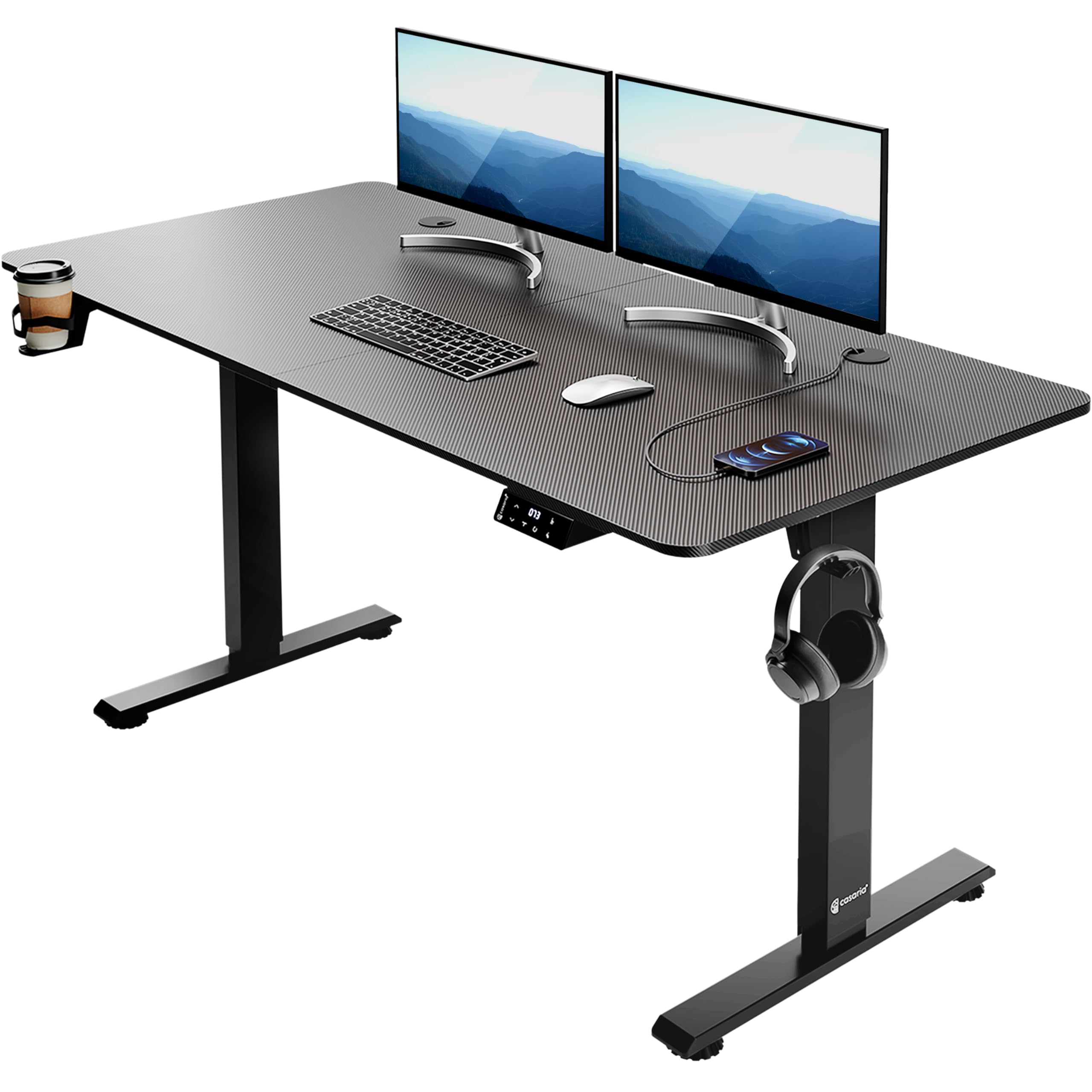 Casaria Bureau réglable en Hauteur électrique Noir 140cm Bureau Assis Debout écran LCD Support Accessoires télétravail