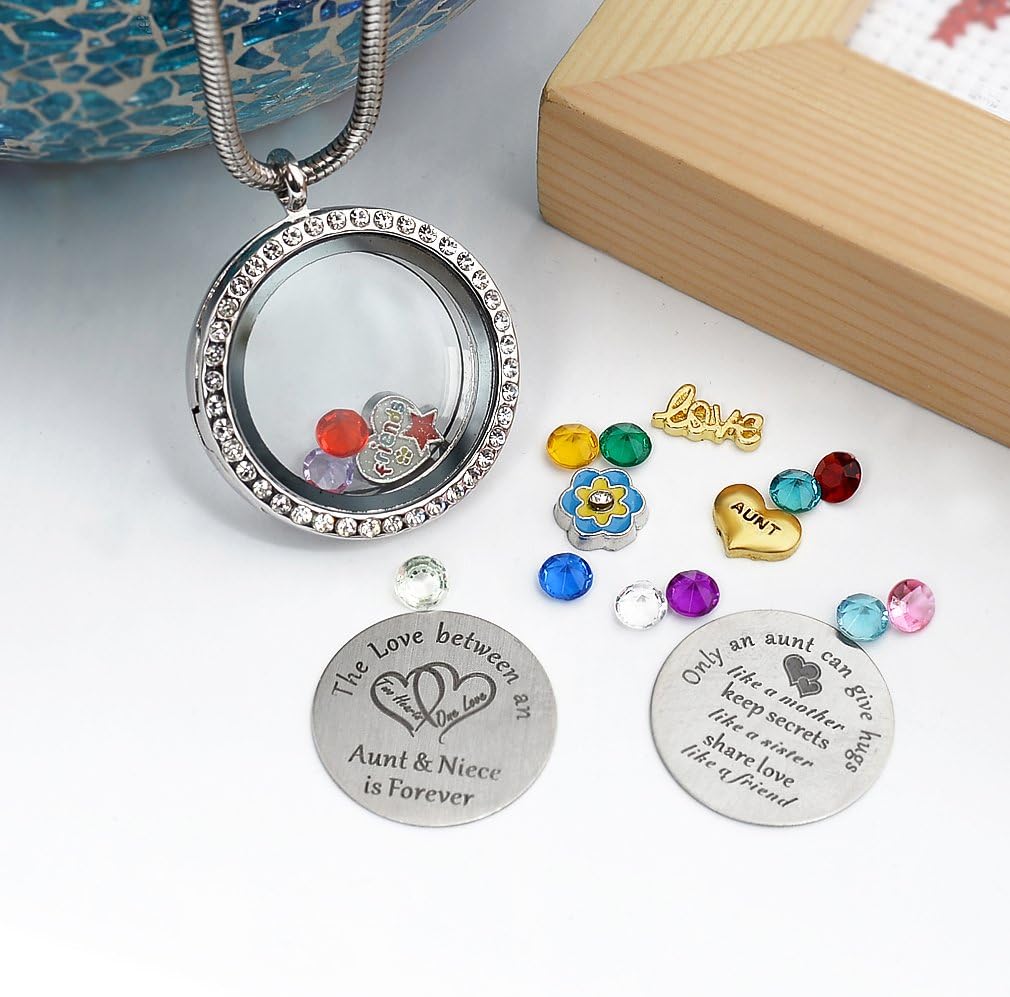 Best Gifts for Niece Aunt, Floating Living Memory Locket Necklace Pendant with Charm & Birthstone for Women - Image 3