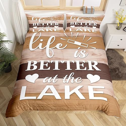 Miniatura 9 de Erosebridal Juego de funda de edredón de casa de lago, tamaño Queen, estilo rústico de granja, para dormitorio de niños y niñas, funda de edredón