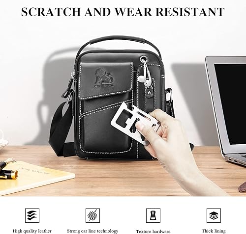 Miniatura 7 de BAIGIO Bolso de hombro pequeño de cuero para hombre, bolsa de mensajero, bolsa cruzada, bolso para hombre, bolso para viaje, negocios, trabajo