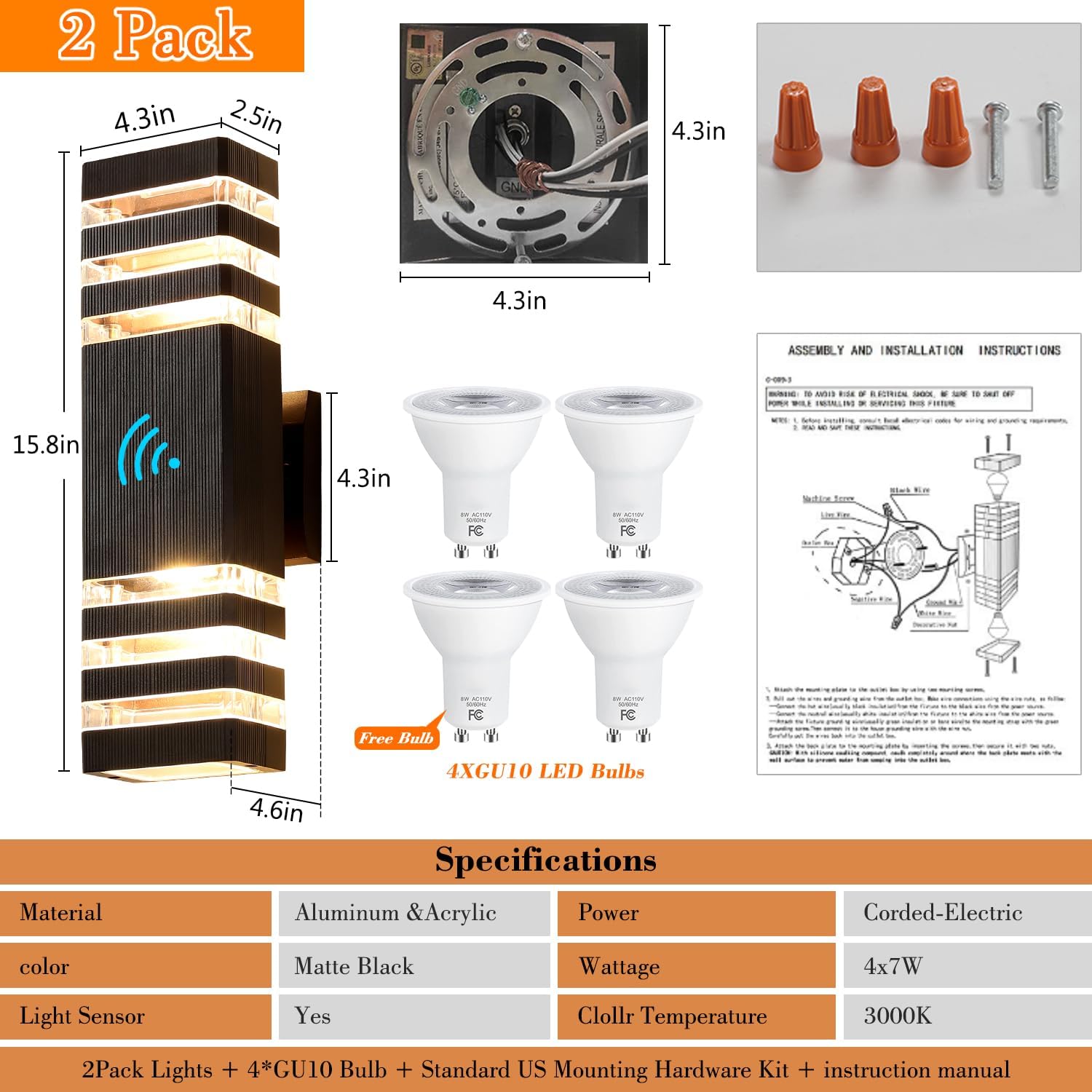 Modern Outdoor Wall Lights Exterior, Dusk to Dawn Outdoor Lighting, Exterior Light Fixture Warm White 14W IP65 3000K 1200LM Aluminum Porch Lights for House Garage Patio,2 Pack