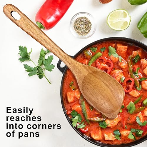 Miniatura 4 de Cucharas grandes de madera para cocinar, espátula no tóxica, utensilios de cocina de teca, la mejor cuchara de cocina de madera de acacia para
