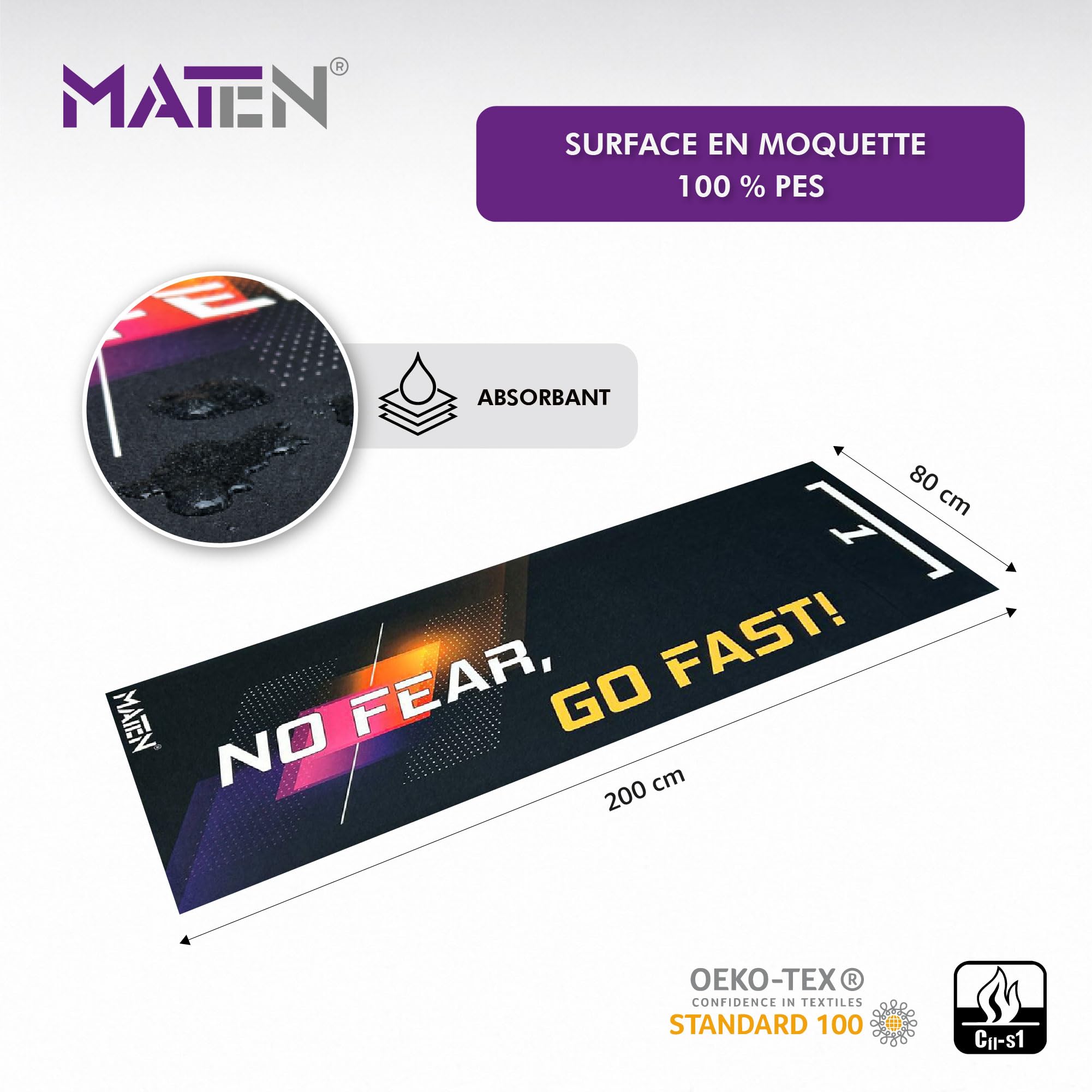 MATEN Tapis Moto pour Garage en Moquette Imprimée NO Fear, Fond antidérapant en Gel, 3 mm, idéal pour Atelier et Zone de Maintenance, Made in Italy.