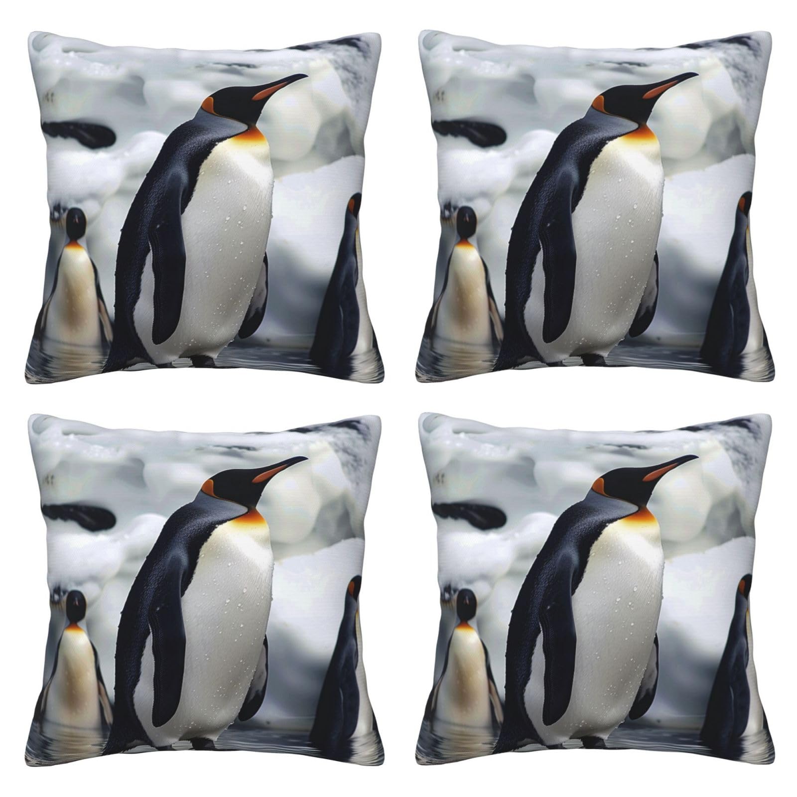 Penguin Throw Pillow Cases 4 Pack Square Pillowcases Super Soft Pillow Protectors With Zipper for Couch Livingroom Sofa Bed Office Car,30x30 CM