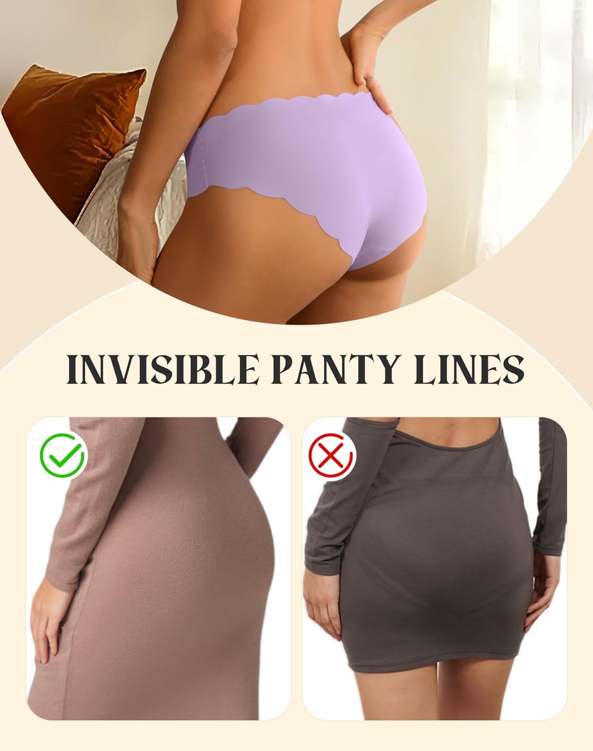 Women's Seamless Underwear No Show invisible Stretch Panties Ladies Low Rise Cheeky Wave Edge Bikini Panties 6 Pack - Image 5