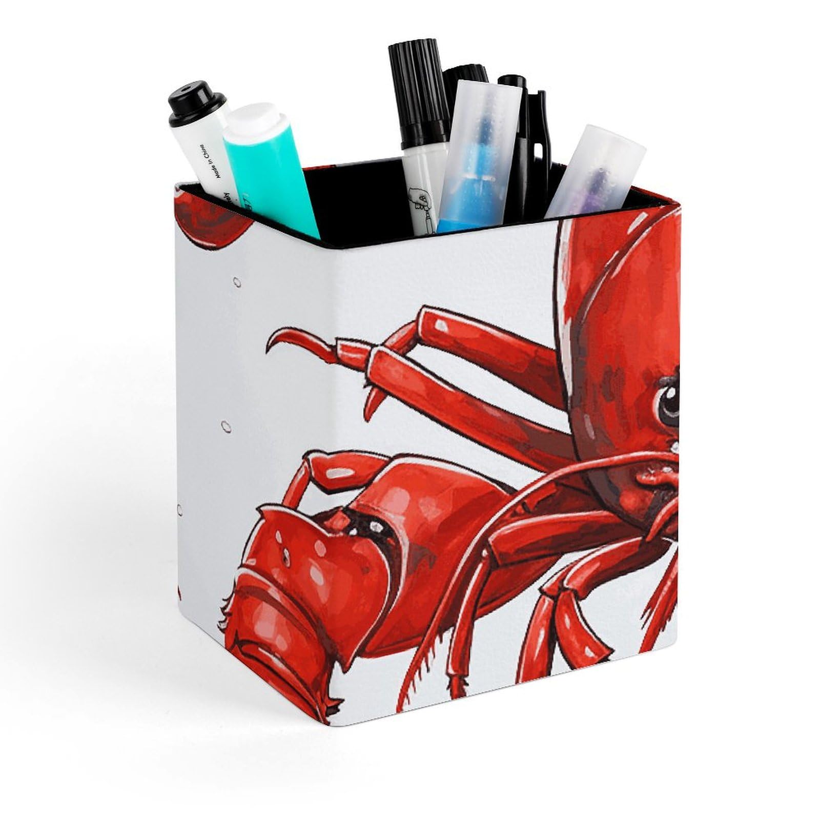 Porte-stylo carré en cuir homard rouge contre le désordre