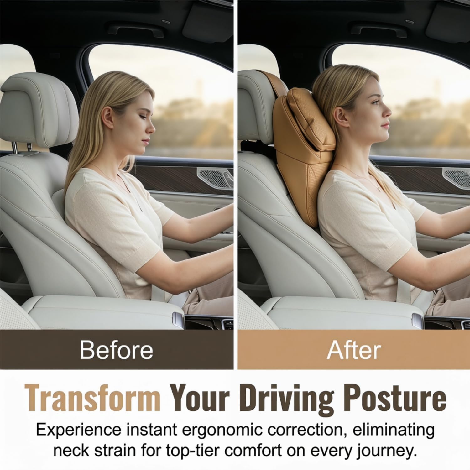 Auto Nackenkissen, Komfortabel und Atmungsaktiv Auto Kissen Memory Foam, Kopfstütze Auto Kissen, PU-Leder Kopfstütze Ergonomische für Autositz für Autofahren, Reisen (Black)