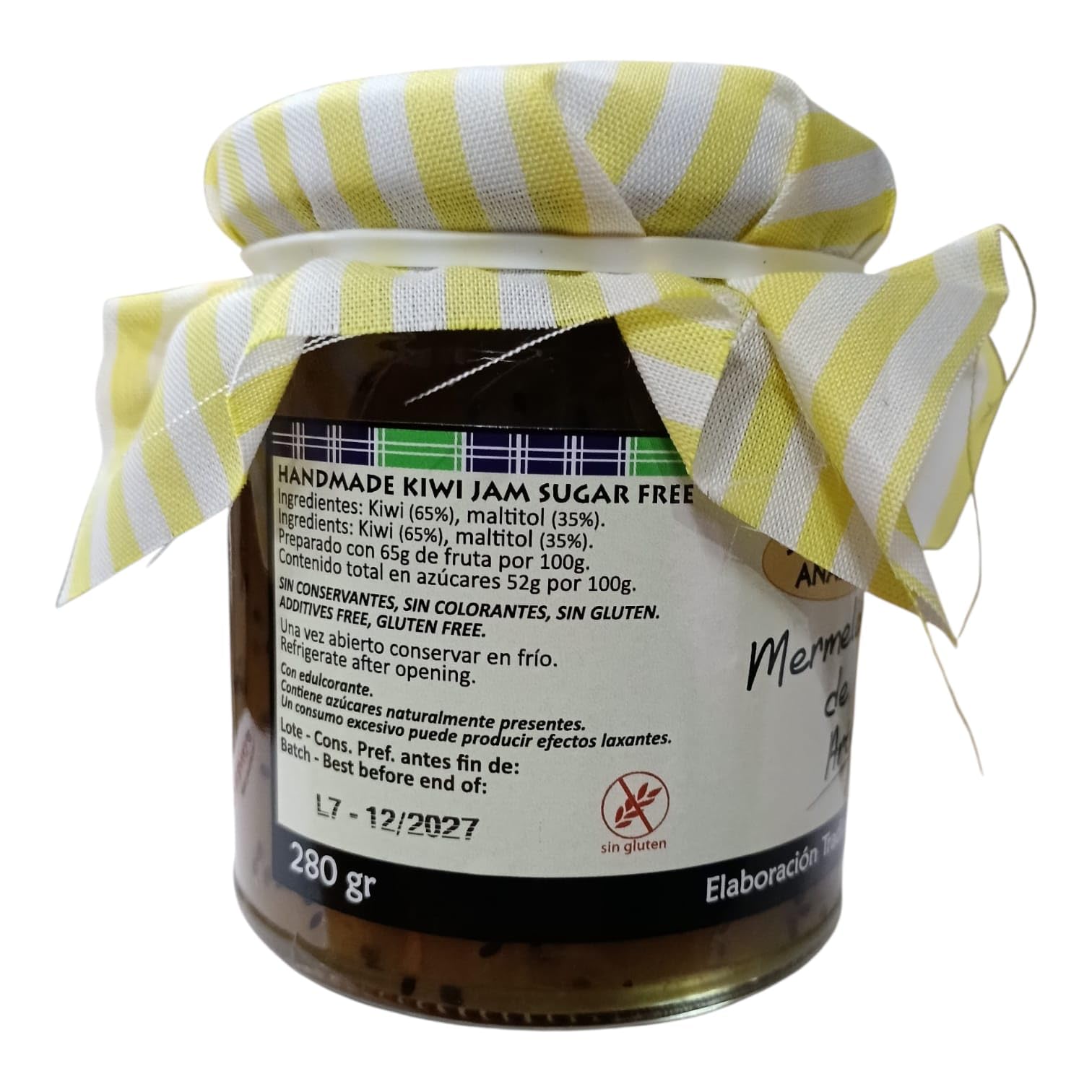 Mermelada de Kiwi Sin Azúcar Artesana 280g | Producto Gourmet Natural | Elaborada con Kiwis de Cosecha Propia | Textura Cremosa | Ideal Desayunos y Postres