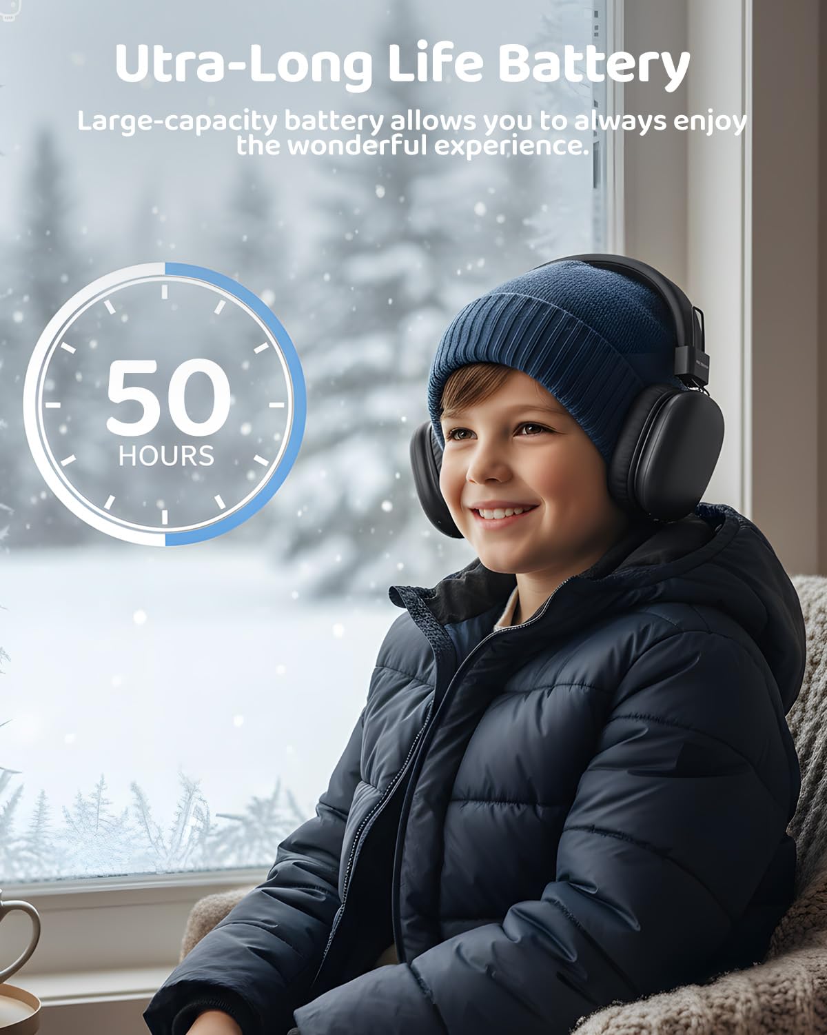 awatrue Auriculares Niños, Cascos Inalambricos Bluetooth Niños, Límite de Volumen de 85/94dB, Micrófono Integrado, 50 Horas de Reproducción, Diadema Headphones Niño, para Escuela, Viaje (Negro)