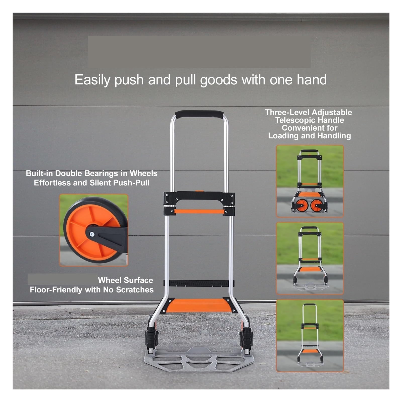 Carrello portatile pieghevole for carrello a mano da 176/275/309 libbre con maniglia telescopica e corda, compatibile for lo spostamento del magazzino(176 lbs)